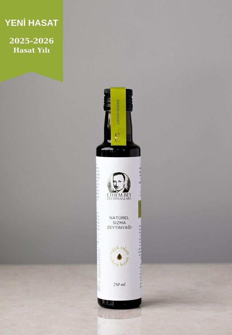 2025-2026 ETHEM BEY ORGANİK NATÜREL SIZMA ZEYTİNYAĞI 250 ML CAM ŞİŞE