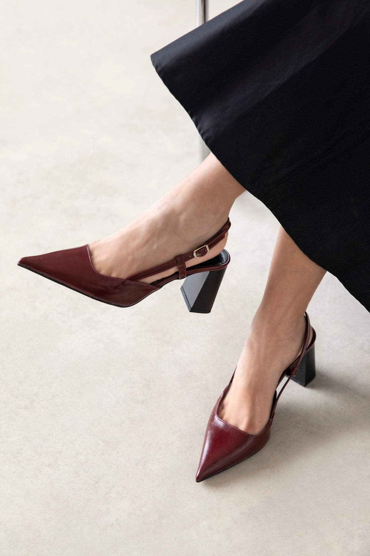 Divoff  Kadın Kırışık Deri Topuklu Ayakkabı Bordo