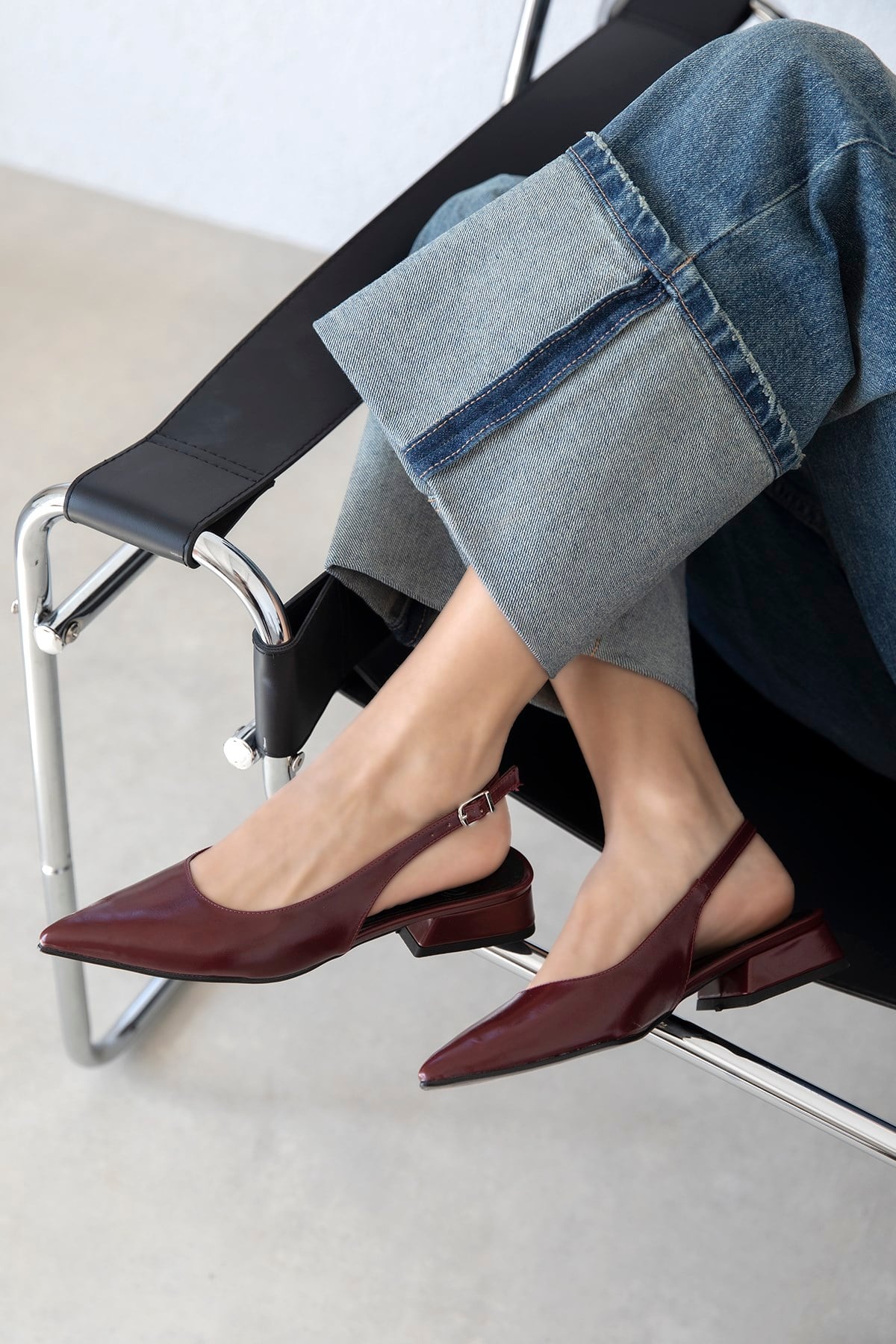 Jesse Kadın Topuklu Kırışık Deri Ayakkabı Bordo