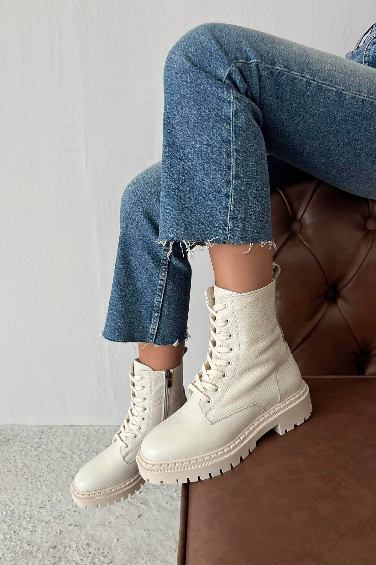 Virgina  Kadın Hakiki  Deri  Postal  Bot Bej