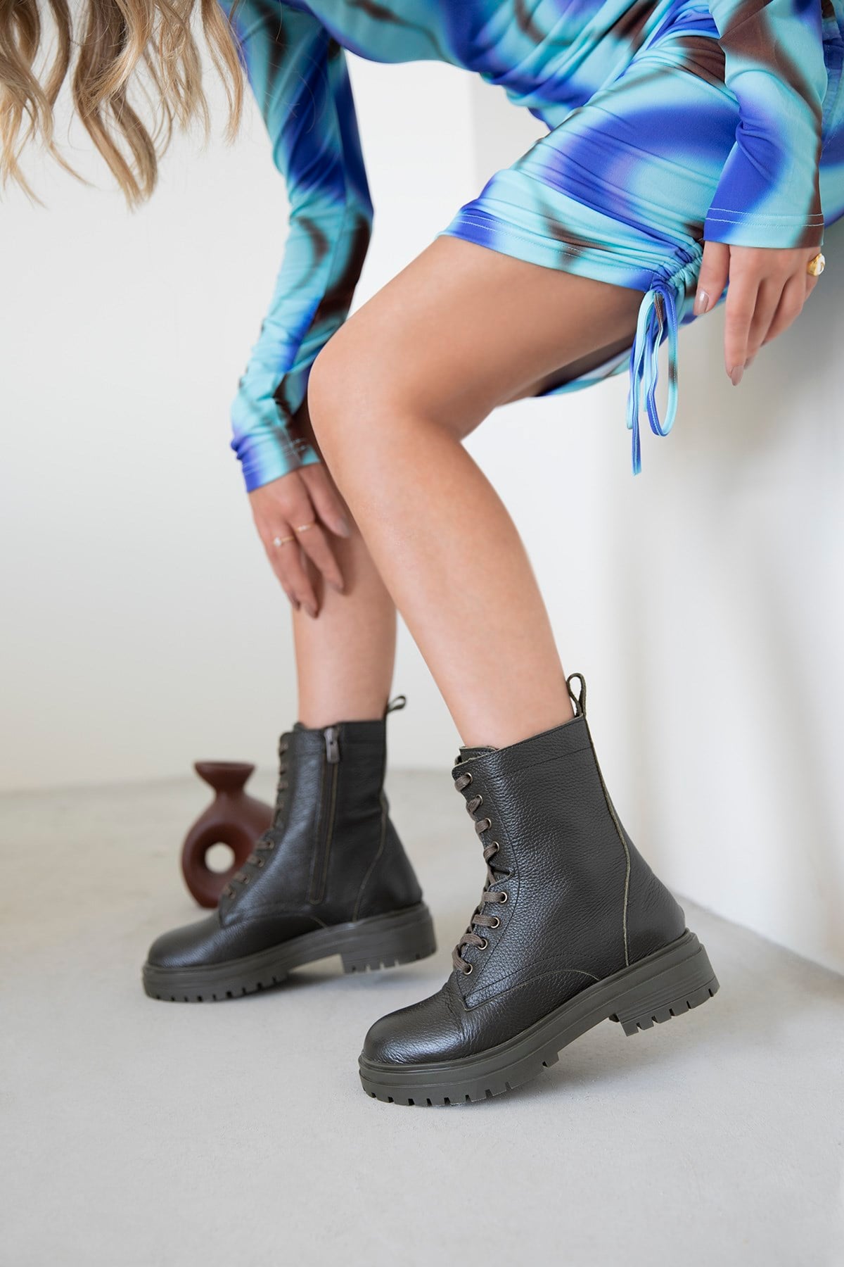 Walker  Kadın Hakiki  Deri Postal  Bot Haki