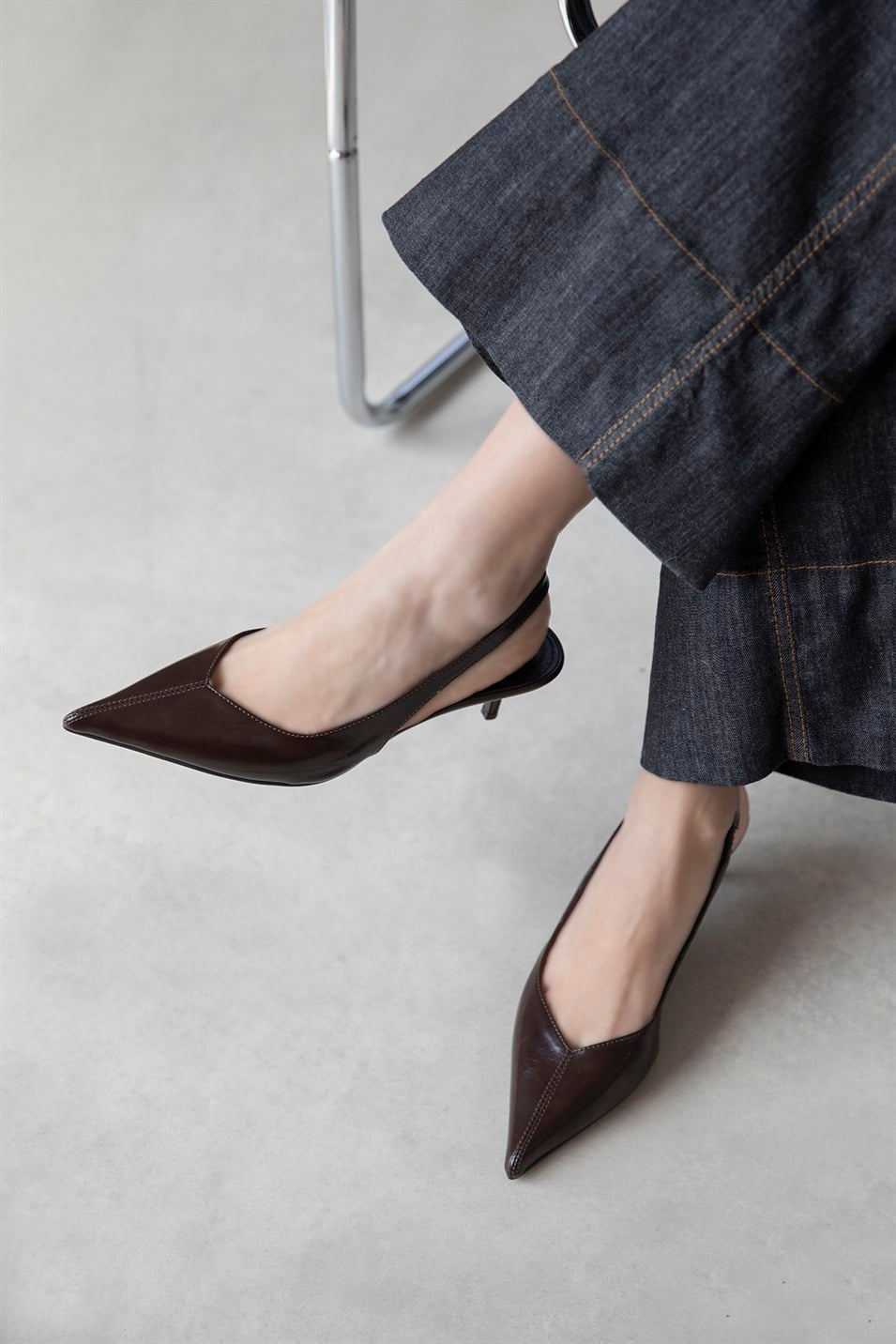 Orla Kadın Topuklu Kırışık Deri Ayakkabı Kahve