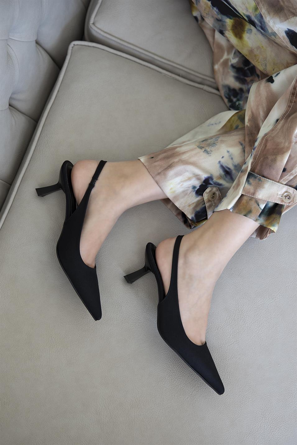 Silver  Kadın Topuklu Kumaş Ayakkabı Siyah