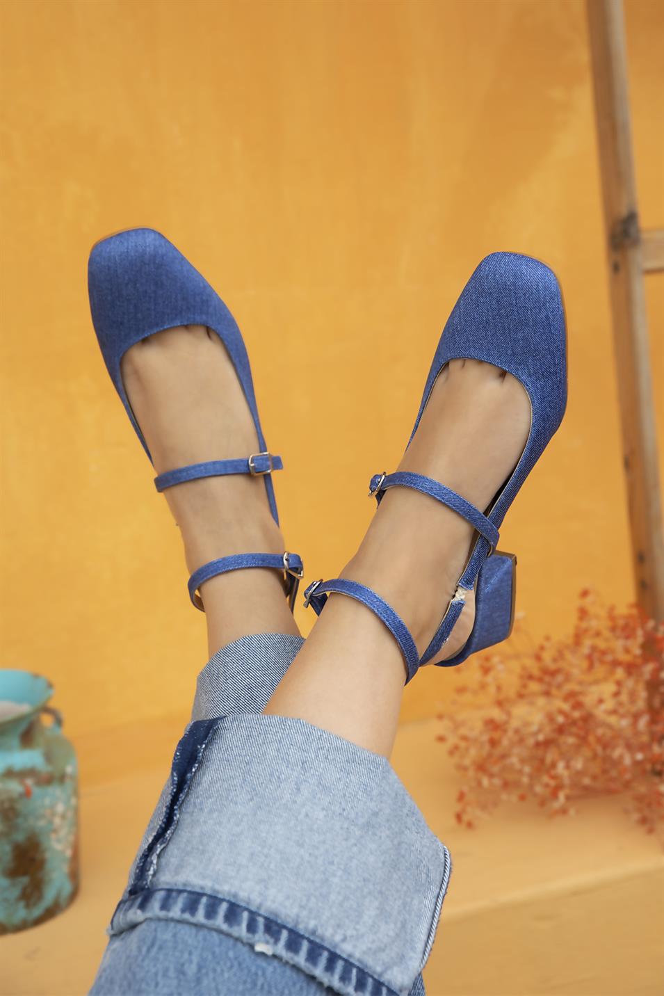 Viola Kadın  Topuklu Kumaş  Ayakkabı Kot Mavi