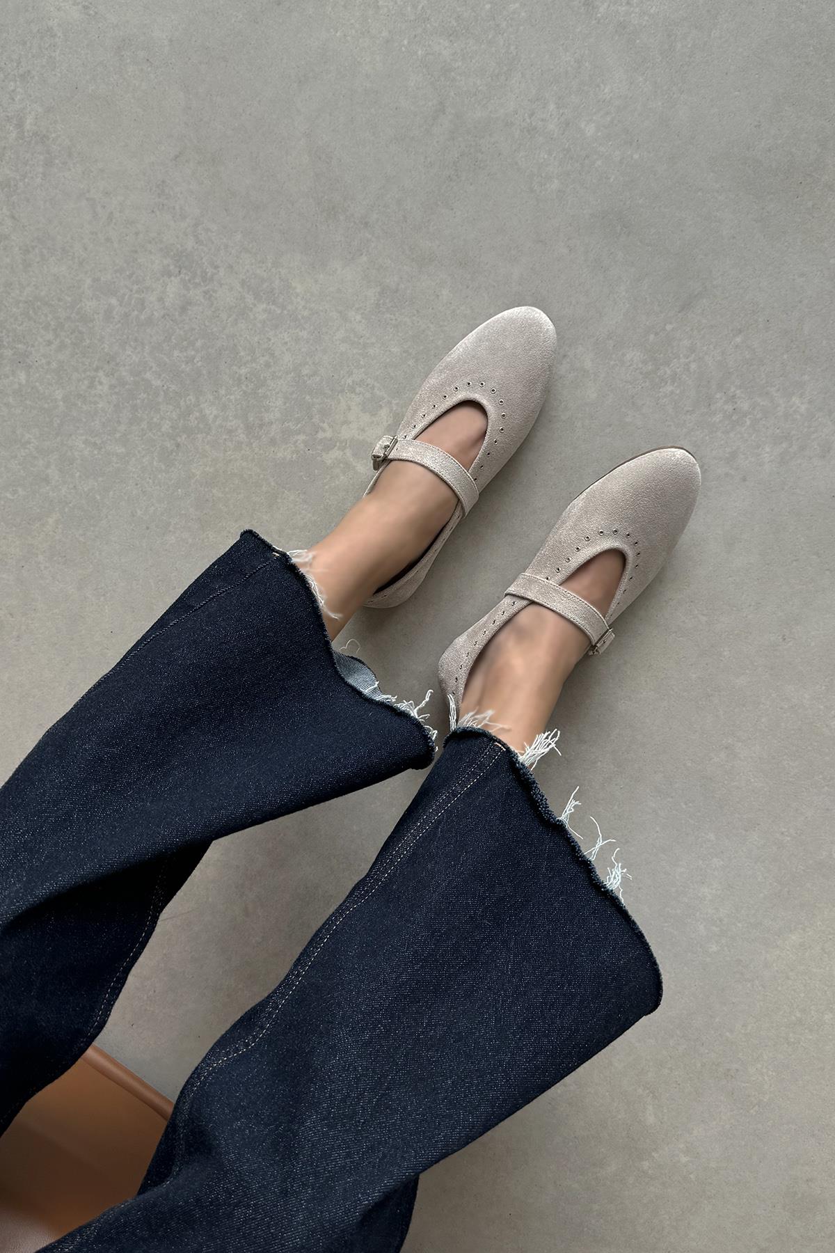 Abner  Kadın Drop Detay Süet Babet Bej