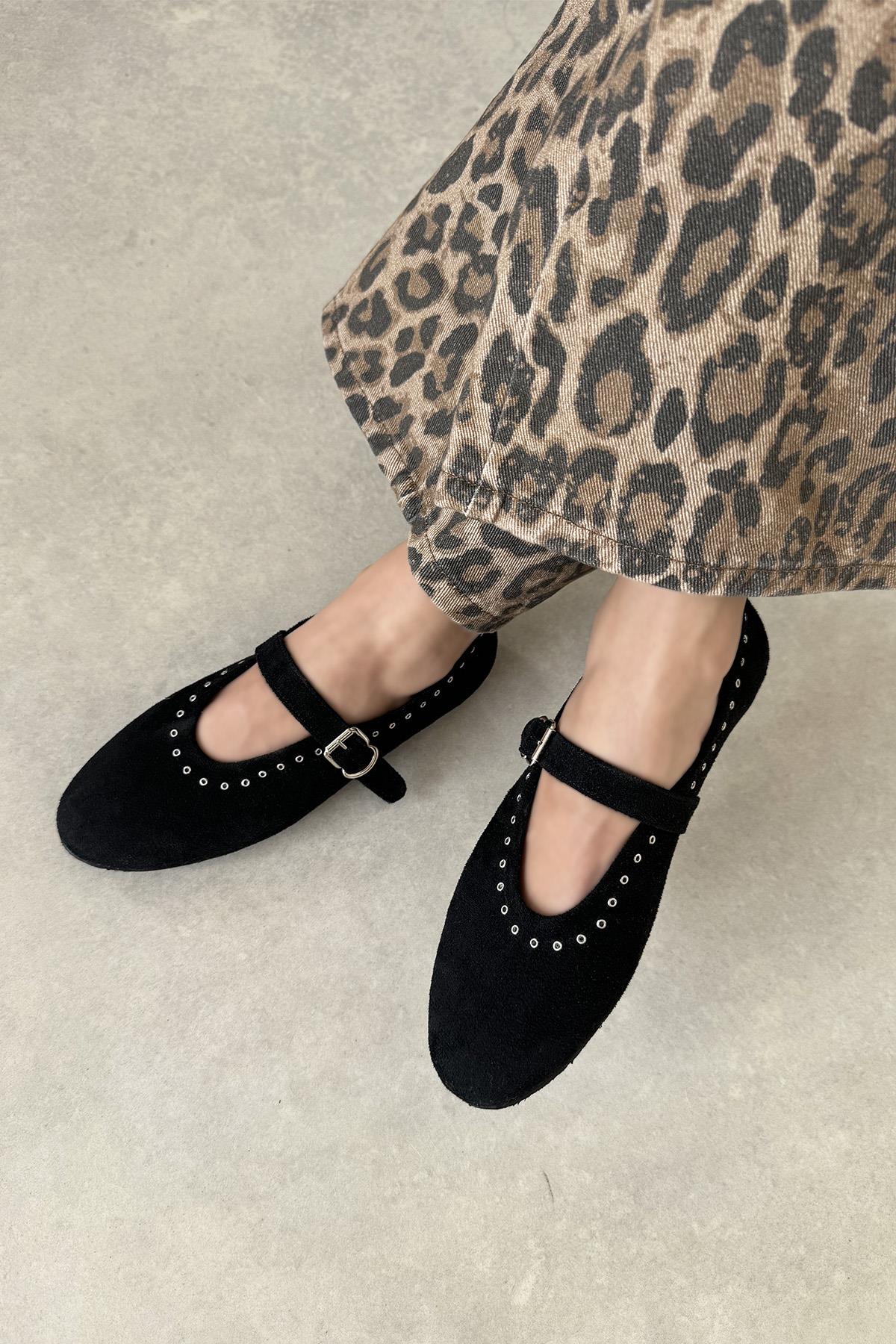 Abner  Kadın Drop Detay Süet Babet Siyah