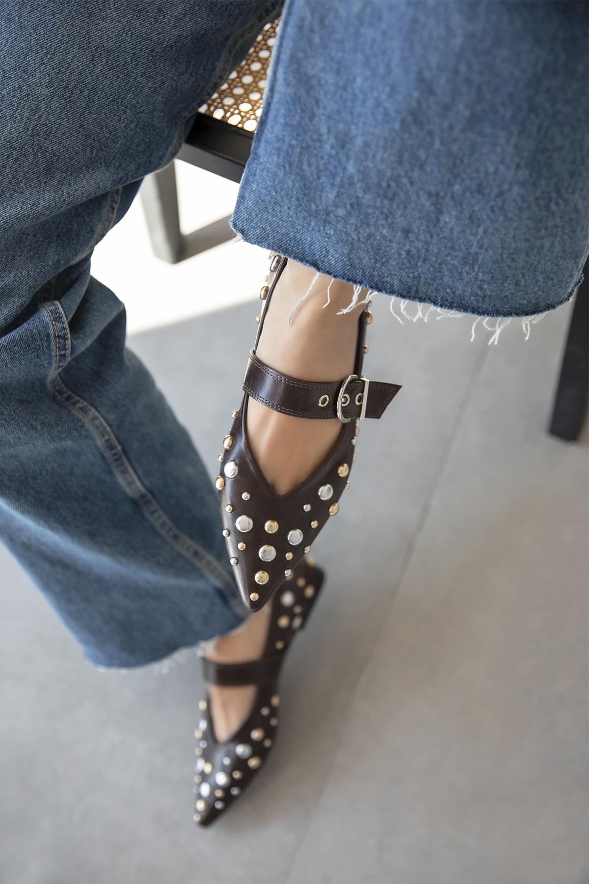 Aqua  Kadın  Drop  Detay  Deri  Babet Kahve