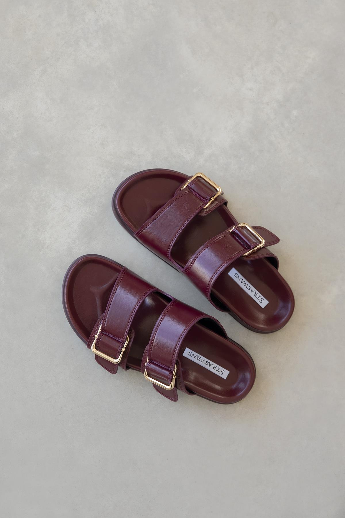 Axel Kadın Toka Detay Günlük Konfor Deri Terlik Bordo