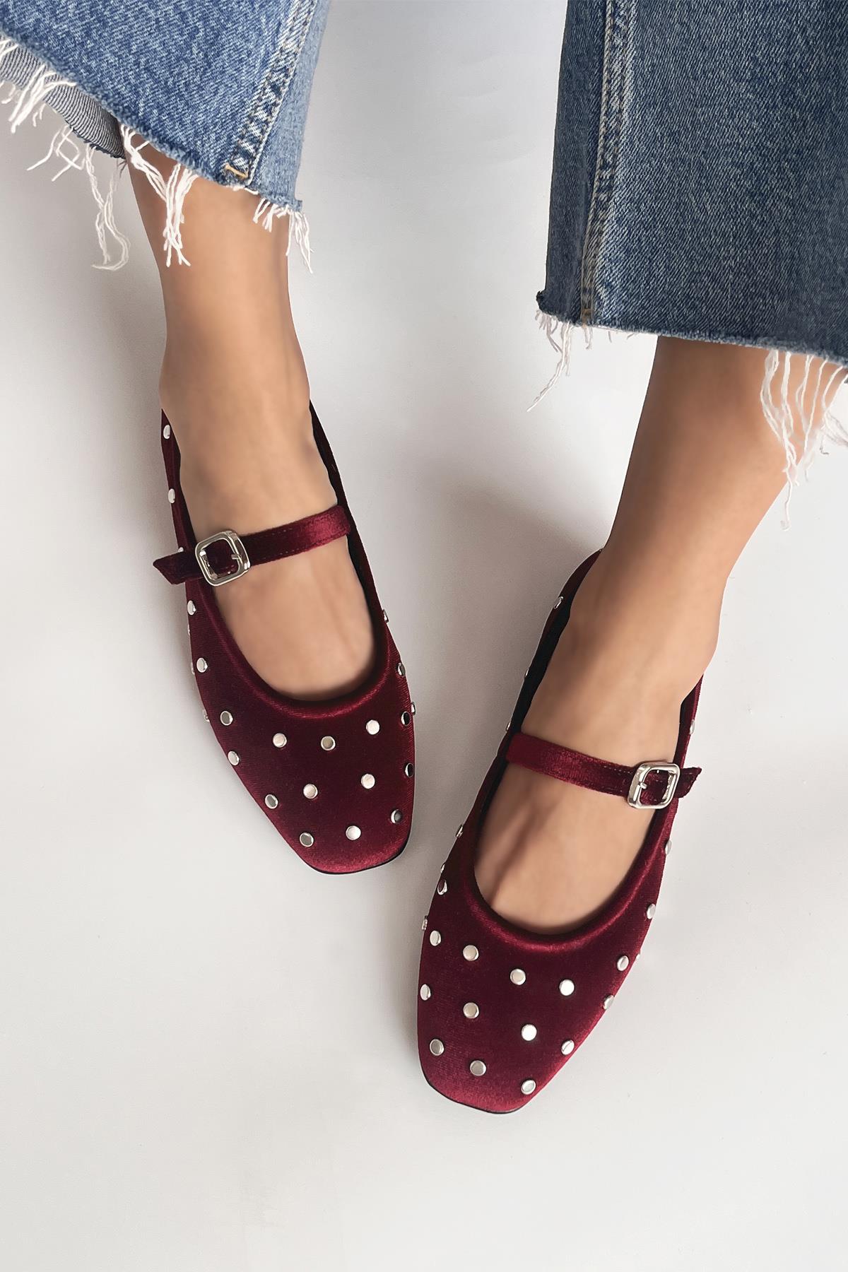 Azure Kadın  Drop  Detay  Kadife Babet Bordo