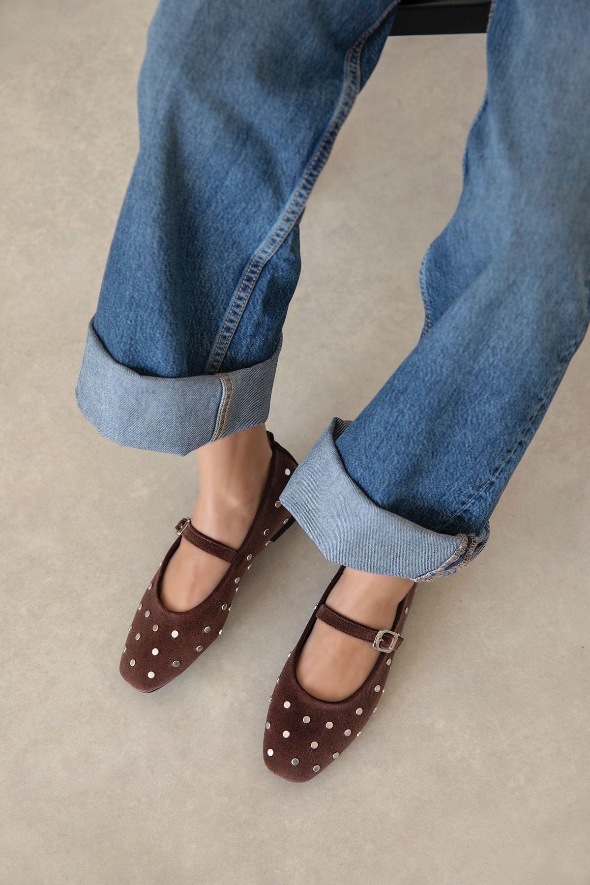 Azure Kadın  Drop  Detay  Kadife Babet Kahve