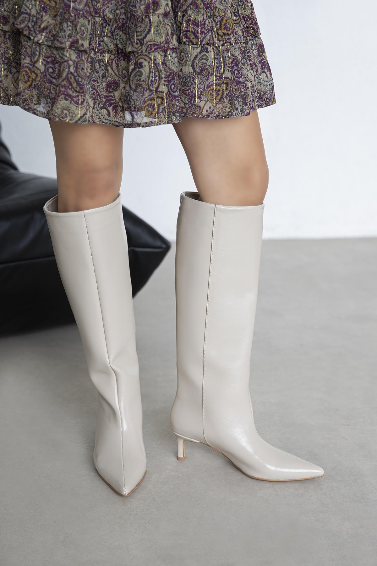 Belinda Kadın Pino Ökçe Deri Çizme Bej