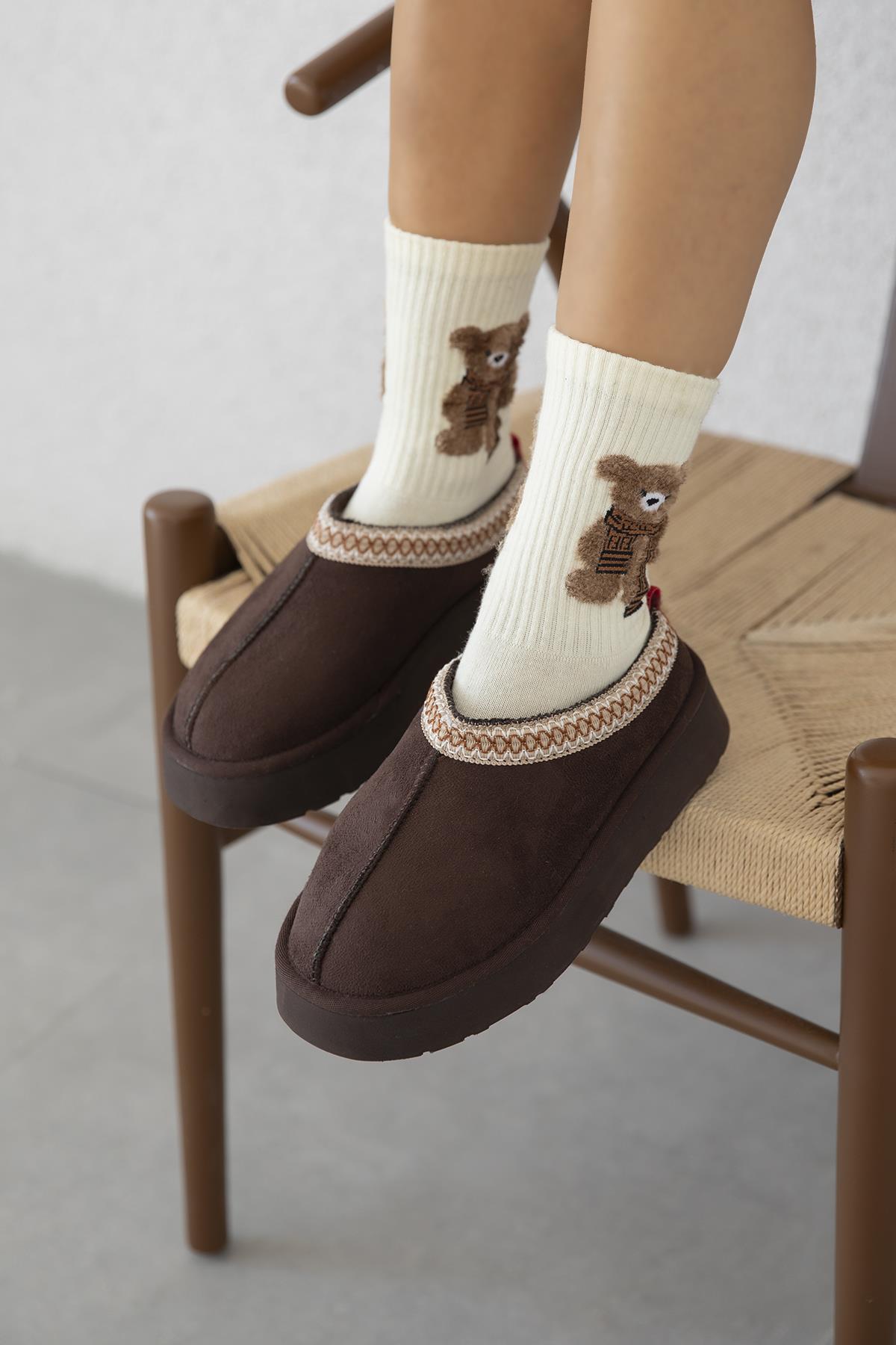 Belis Kadın Düz Taban Ev Terliği Kahve