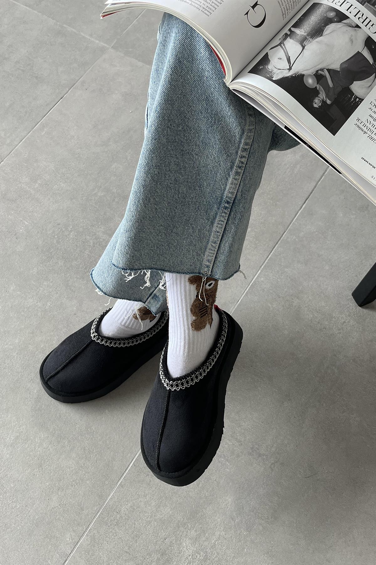 Belis Kadın Düz Taban Ev Terliği Siyah