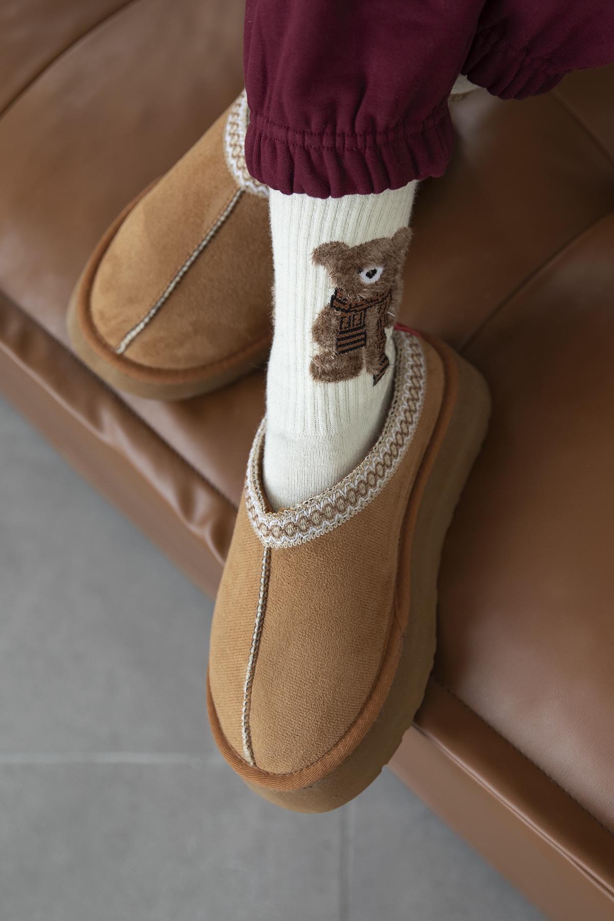 Belis Kadın Düz Taban Ev Terliği Taba