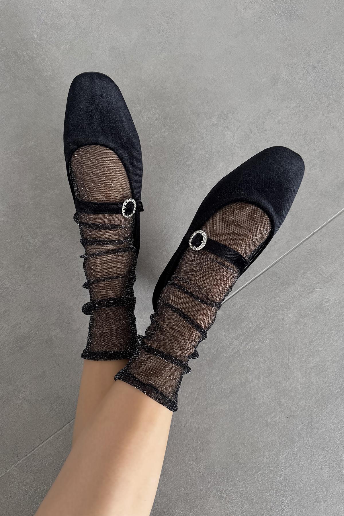 Berny  Kadın  Kemer  Detay  Kadife  Babet Siyah