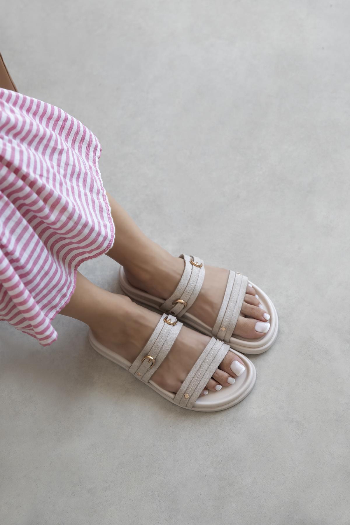 Cistra Kadın Günlük Konfor Süet Terlik Bej