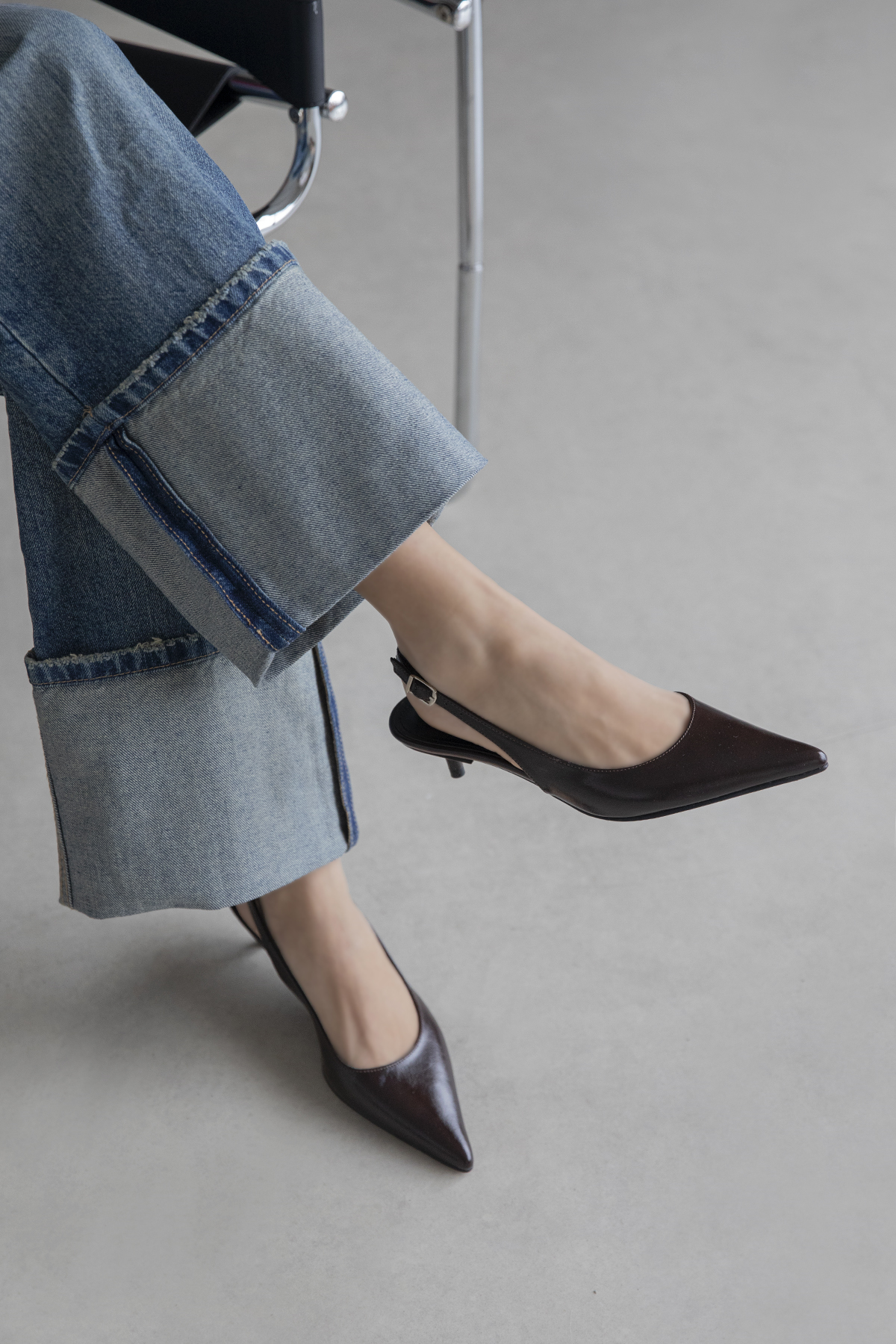 Cuesta  Kadın Topuklu Kırışık Deri Ayakkabı Kahve