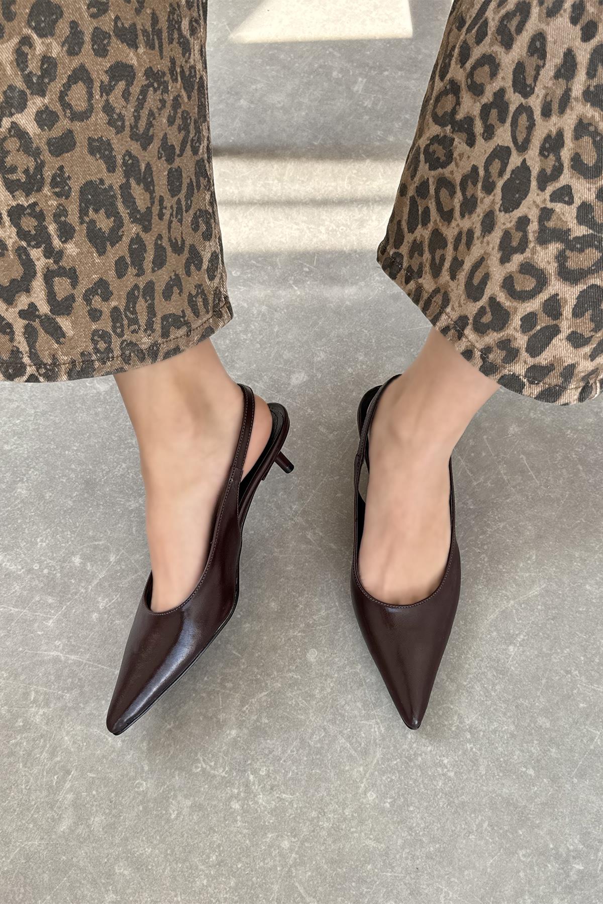 Cuesta  Kadın Topuklu Kırışık Deri Ayakkabı Bordo