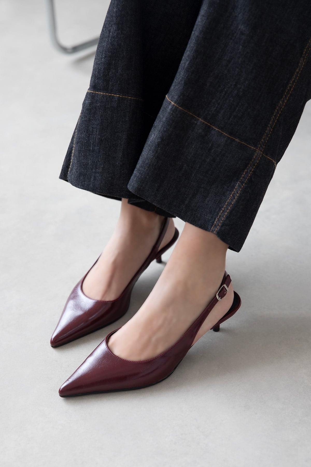 Cuesta  Kadın Topuklu Kırışık Deri Ayakkabı Açık Bordo