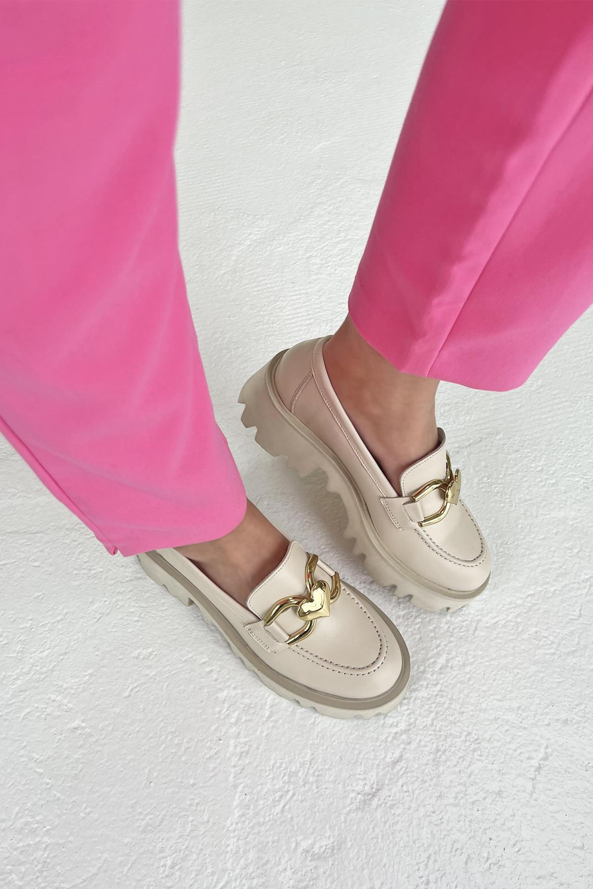 Dixon  Kadın İçi Dışı  Hakiki Deri  Makosen Ayakkabı Bej