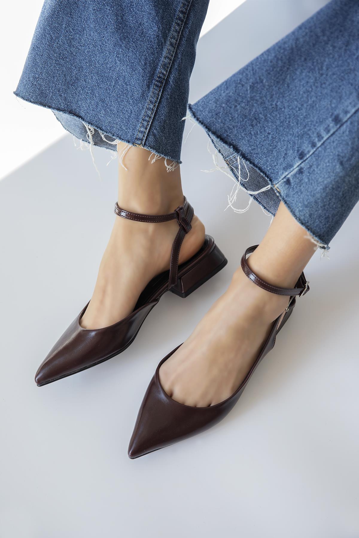 Edel Kadın Topuklu Kırışık Deri Ayakkabı Bordo