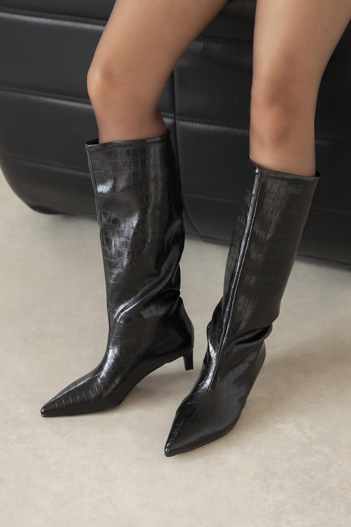 Ella Kadın Kroko Deri Çizme Siyah