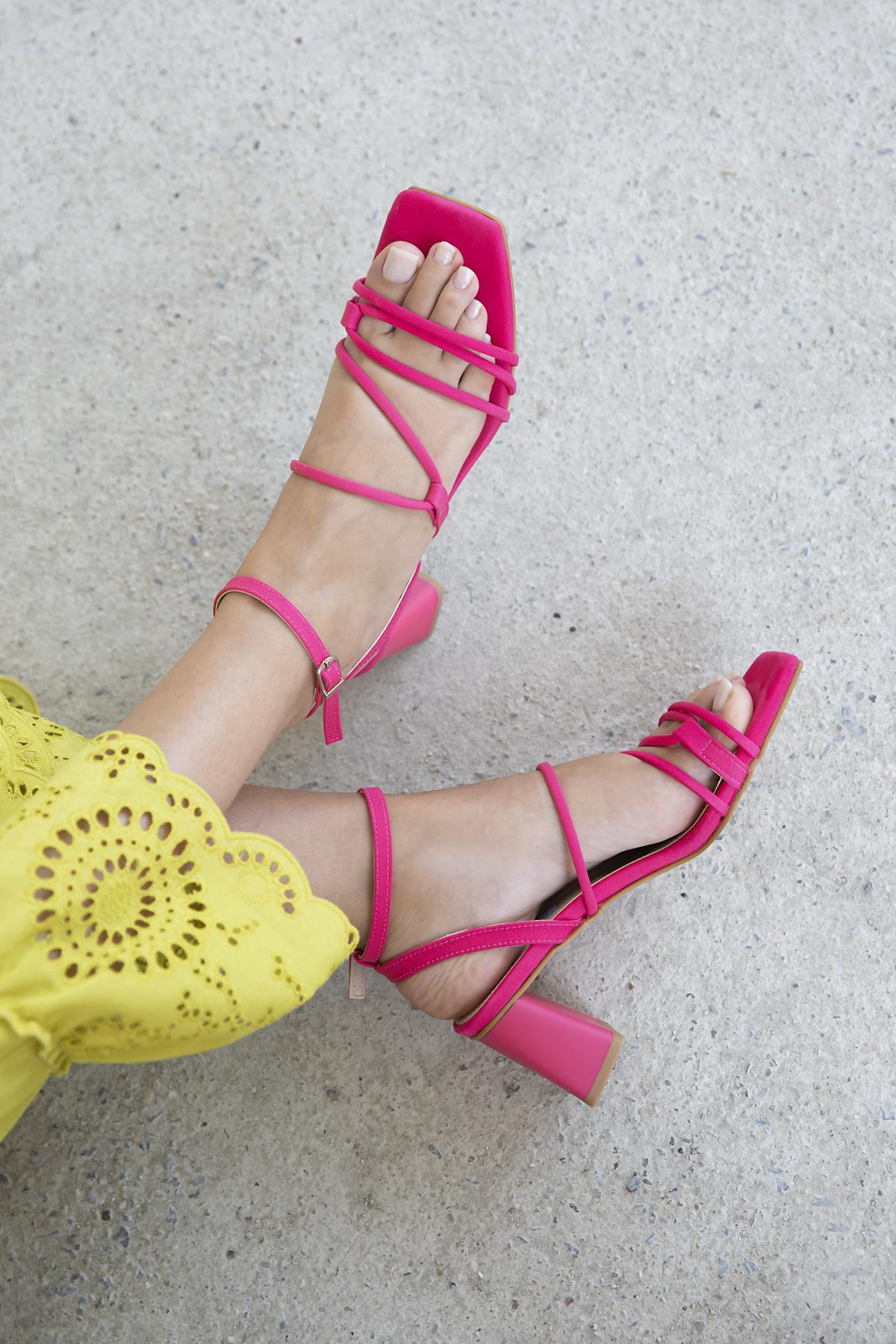 Estelle Kadın Topuklu   Kumaş Sandalet Fuşya