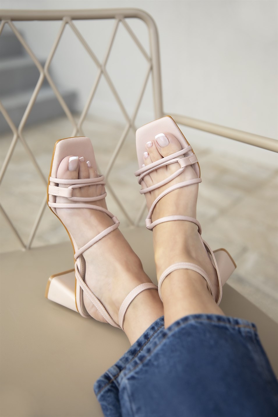 Estelle Kadın Topuklu   Kumaş Sandalet Ten