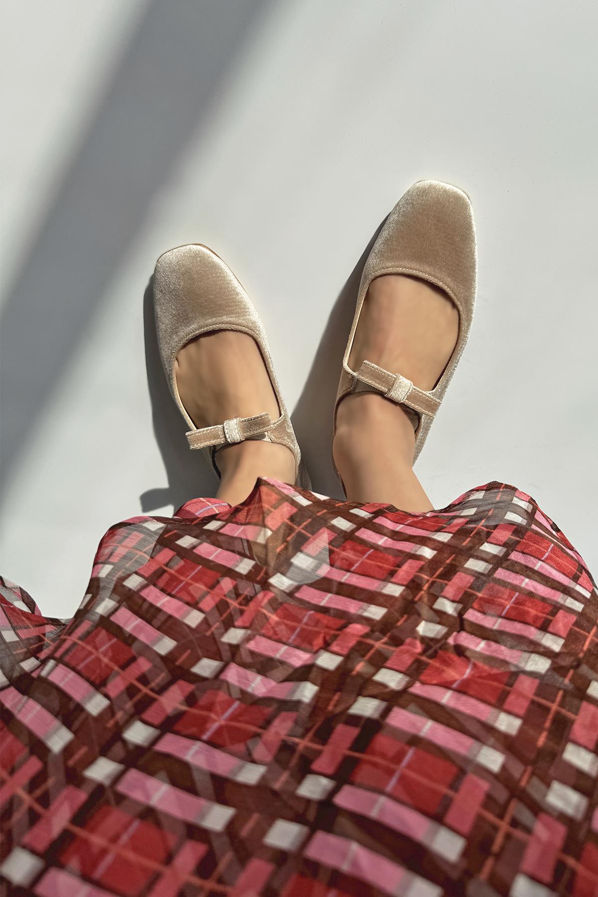 Foden Kadın  Kurdela  Detay  Kadife  Babet Vizon