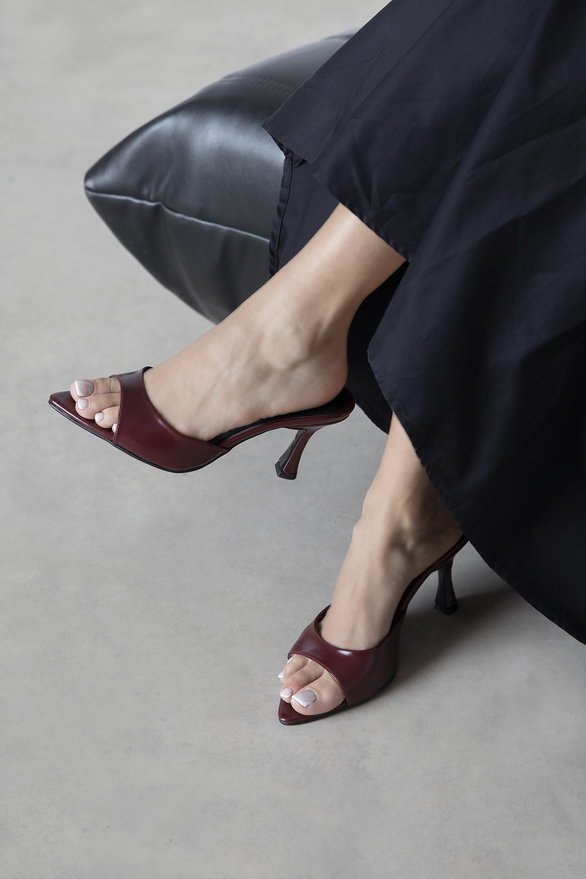 Franco Kadın Topuklu Kırışık Deri Sandalet Bordo