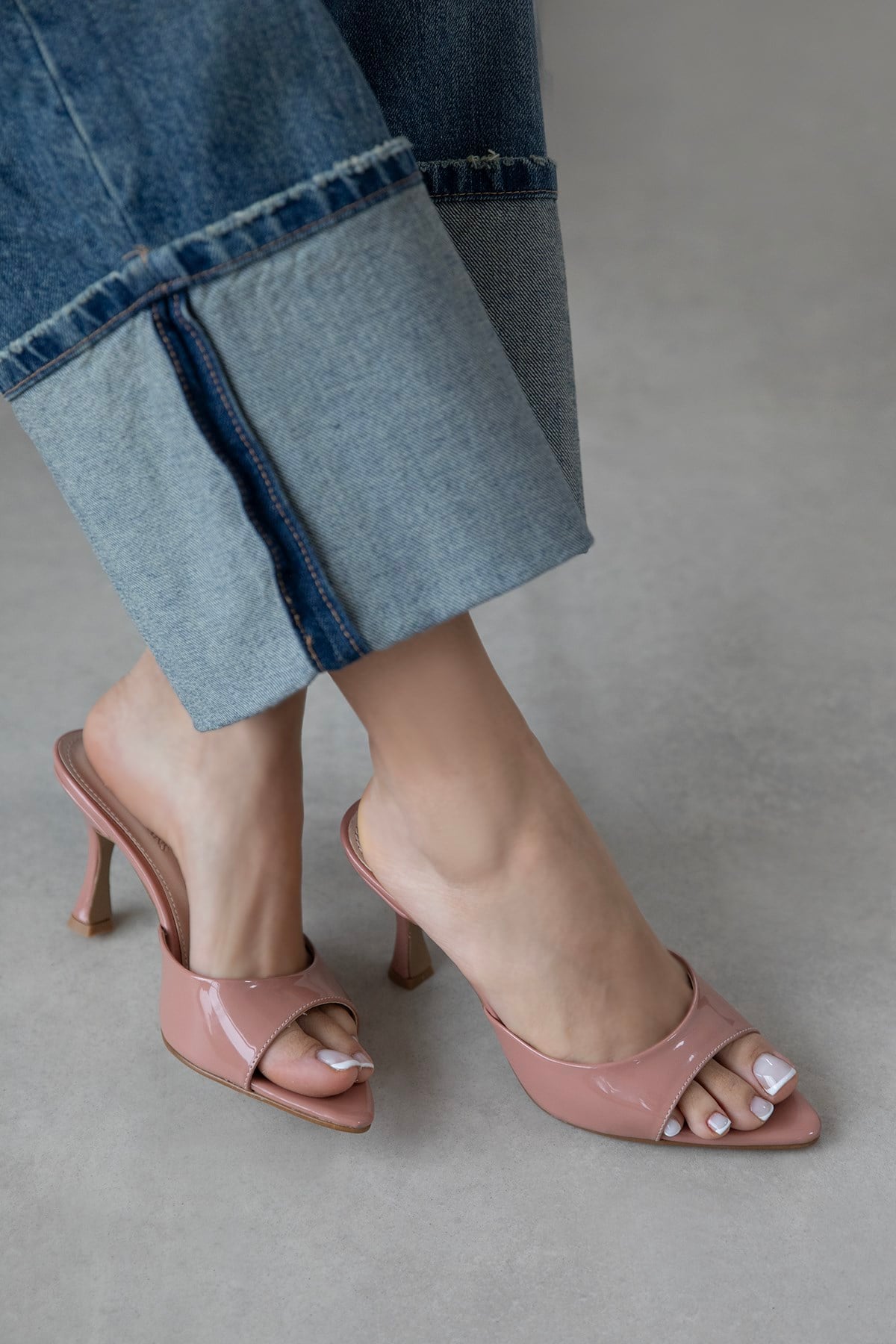 Franco Kadın Topuklu Rugan Sandalet Somon