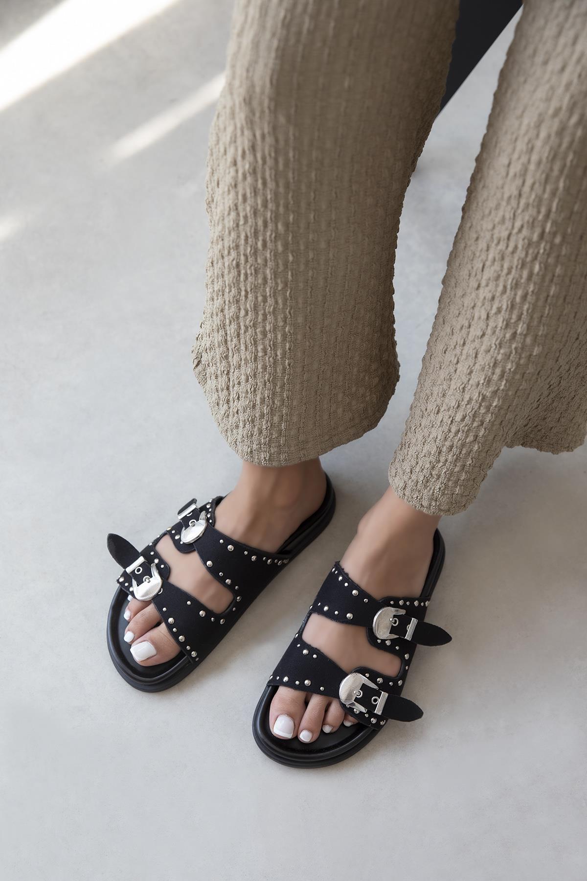 Gavi Kadın Drop Detay Günlük Konfor Süet Terlik Siyah