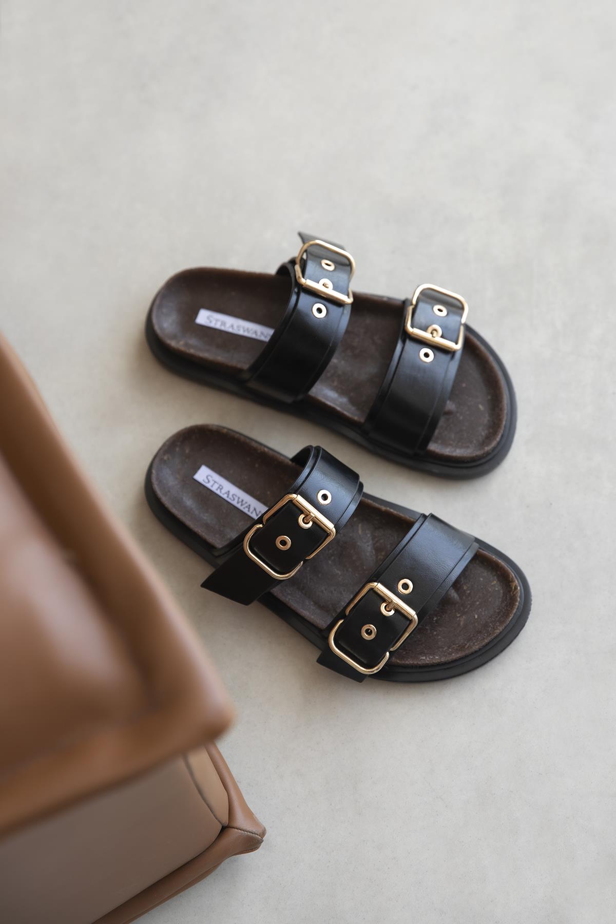 Gita Kadın Toka Detay Günlük Konfor Deri Terlik Siyah