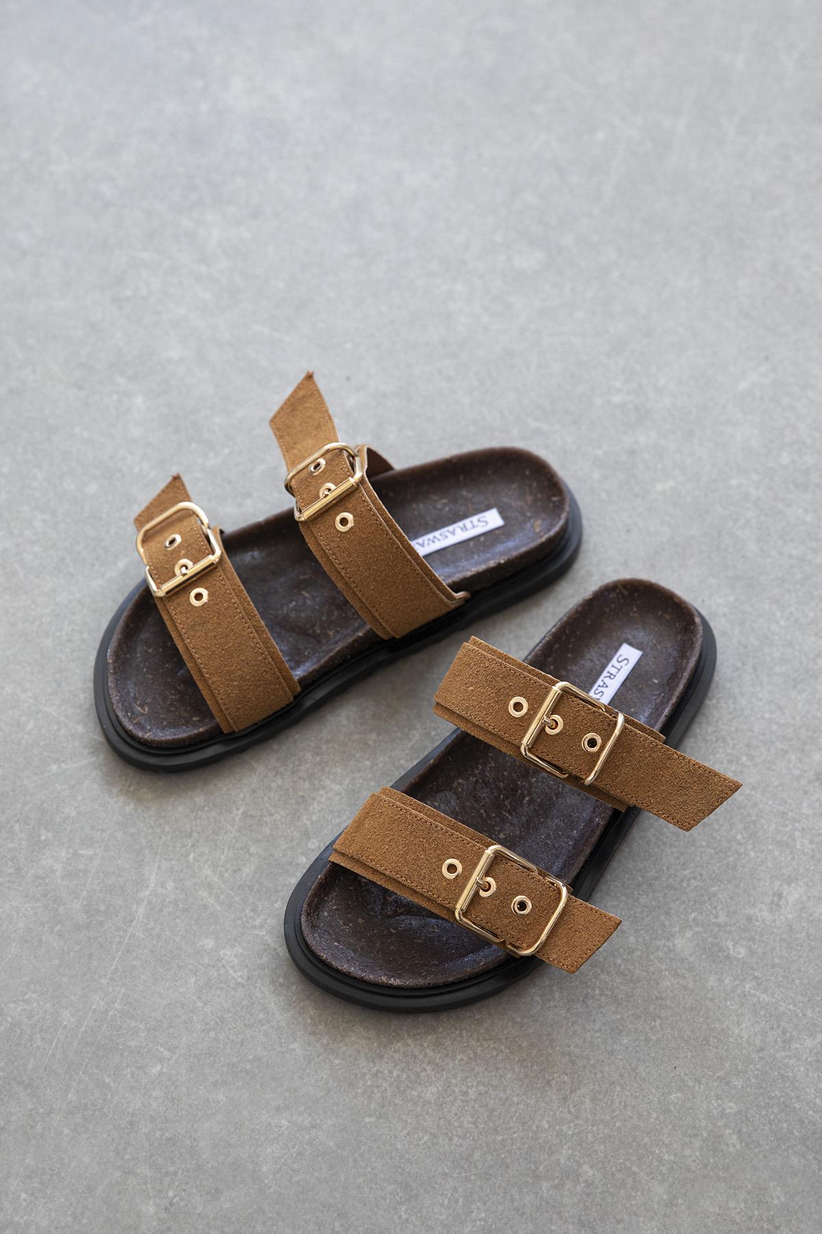 Gita Kadın Toka Detay Günlük Konfor Süet Terlik Taba