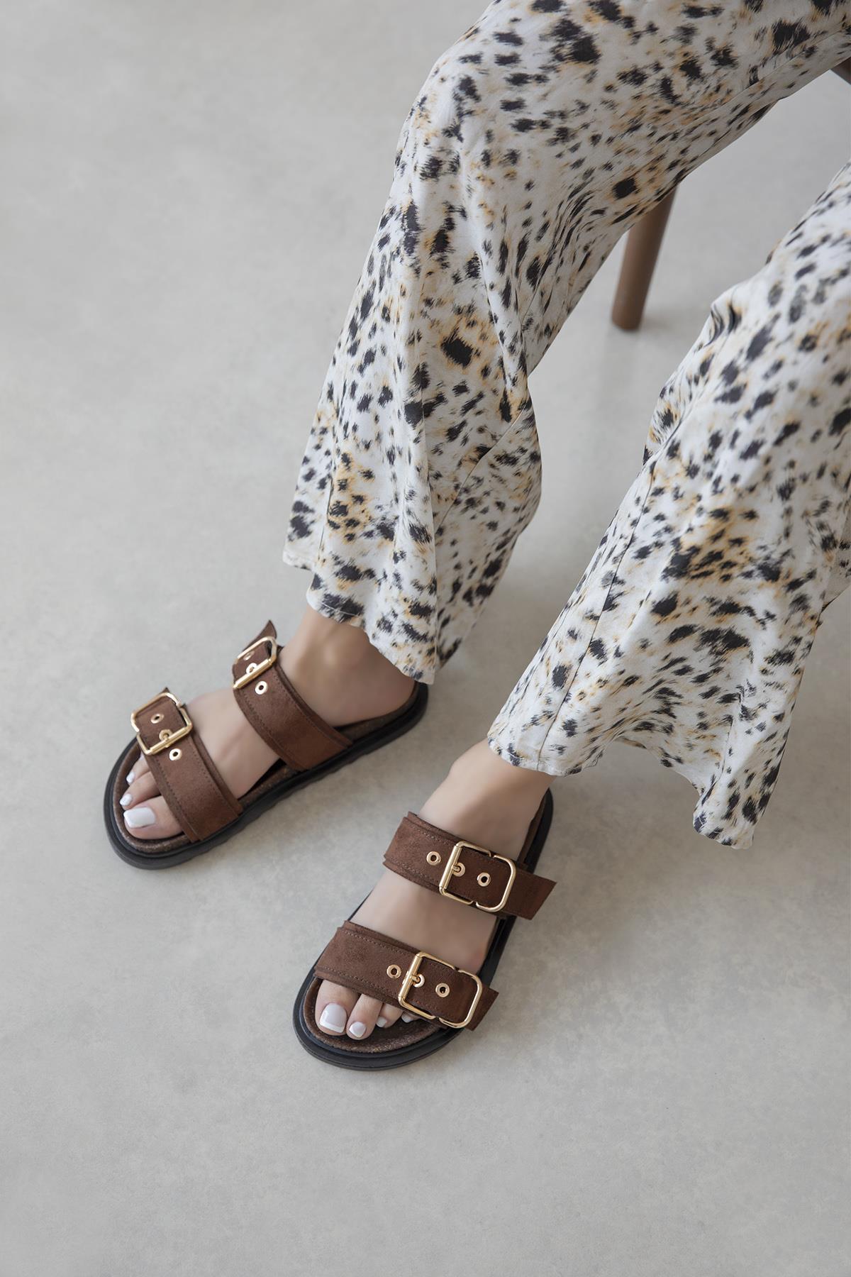 Gita Kadın Toka Detay Günlük Konfor Süet Terlik Kahve