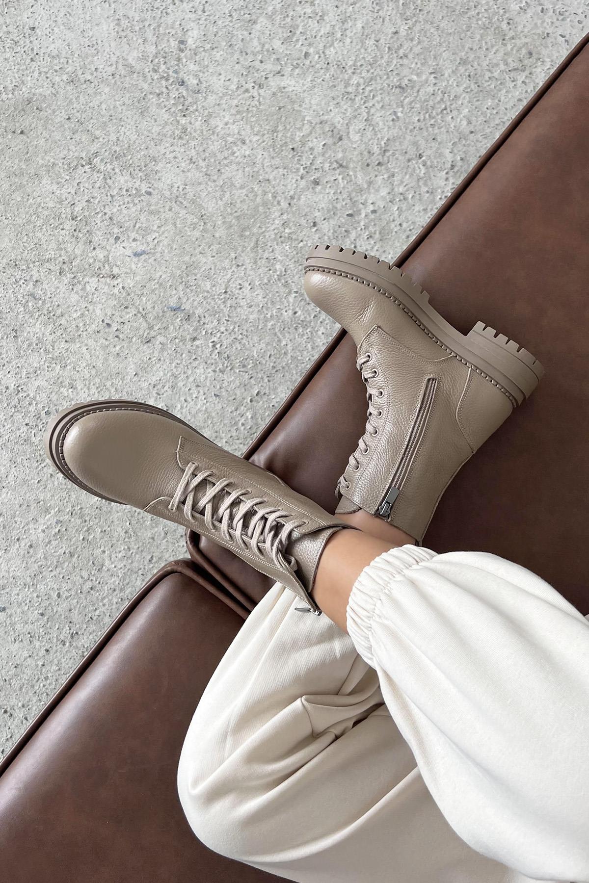 Happy Kadın Hakiki  Deri Postal  Bot Vizon