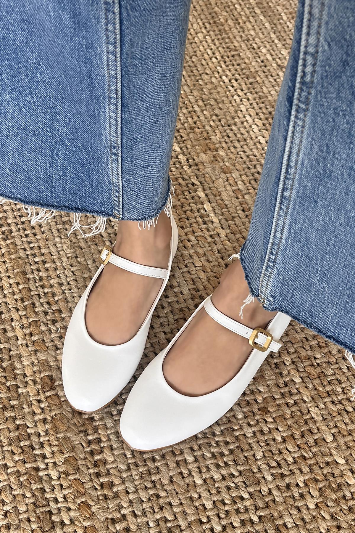 Hollie   Kadın  Kemer  Detay  Deri  Babet Beyaz