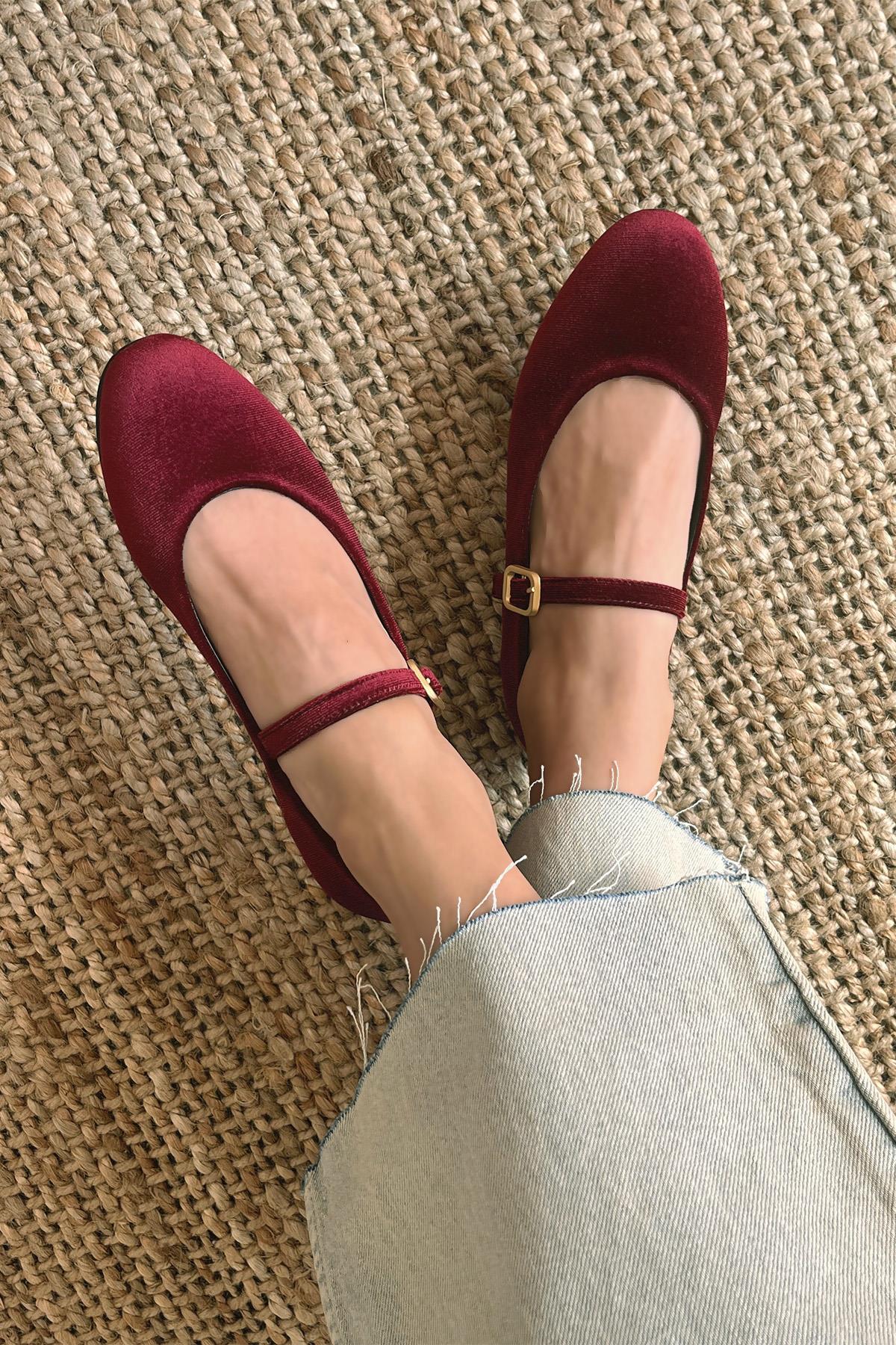 Hollie   Kadın  Kemer  Detay  Kadife  Babet Bordo