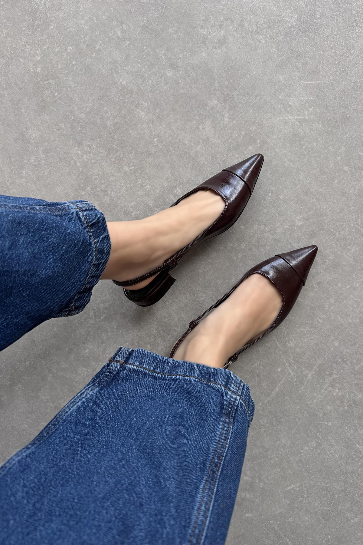 Hubert Kadın Topuklu Kırışık Deri Ayakkabı Bordo