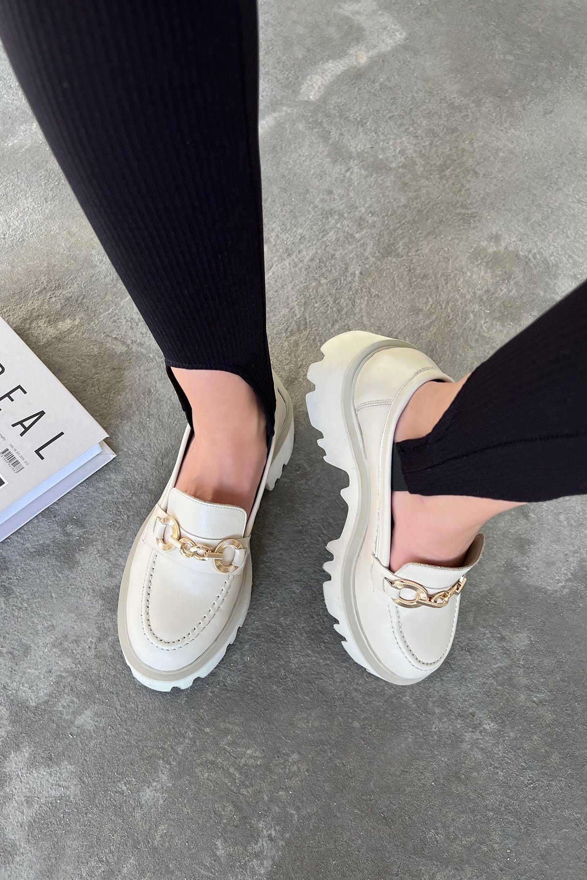 Jacky  Kadın İçi Dışı  Hakiki Deri  Makosen Ayakkabı Bej