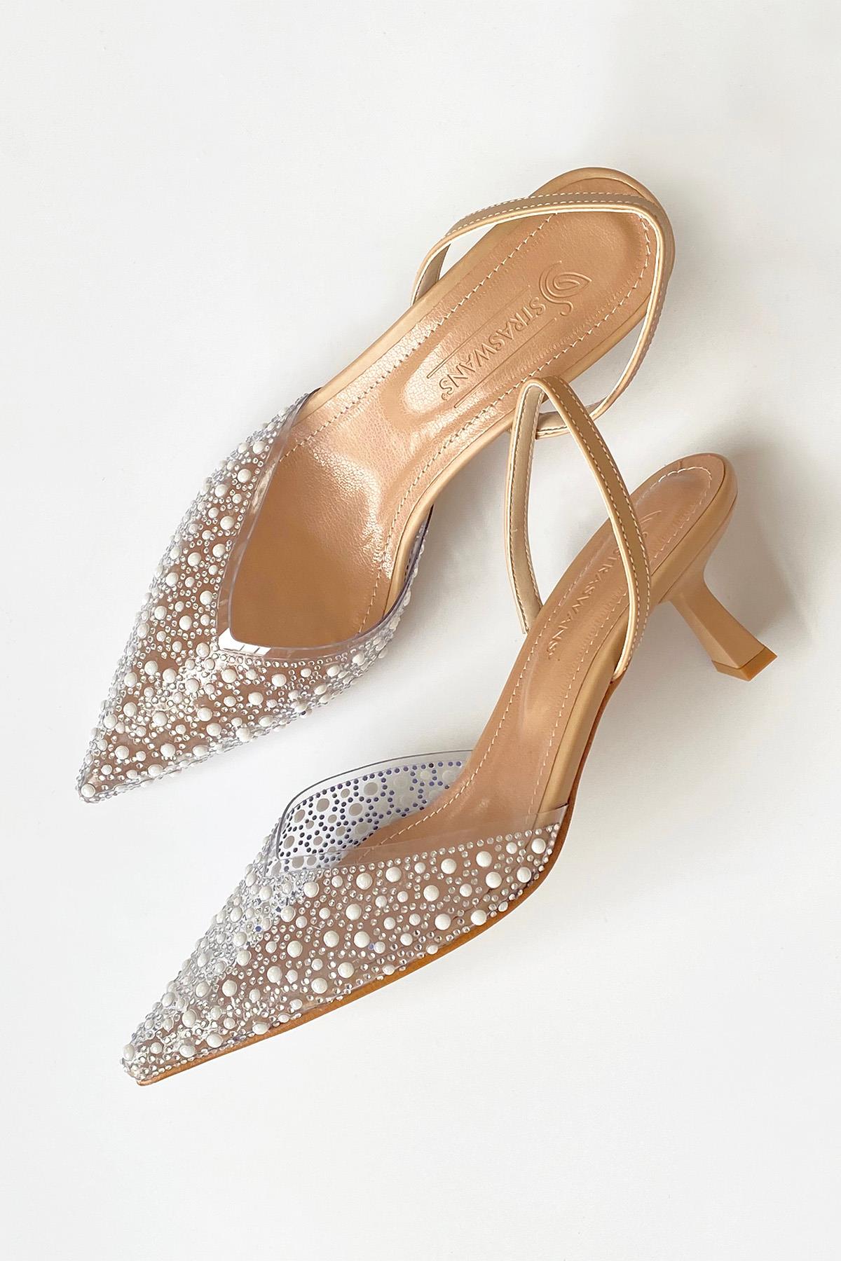 Jessica Kadın Taş Detay Şeffaf Topuklu  Ayakkabı Ten