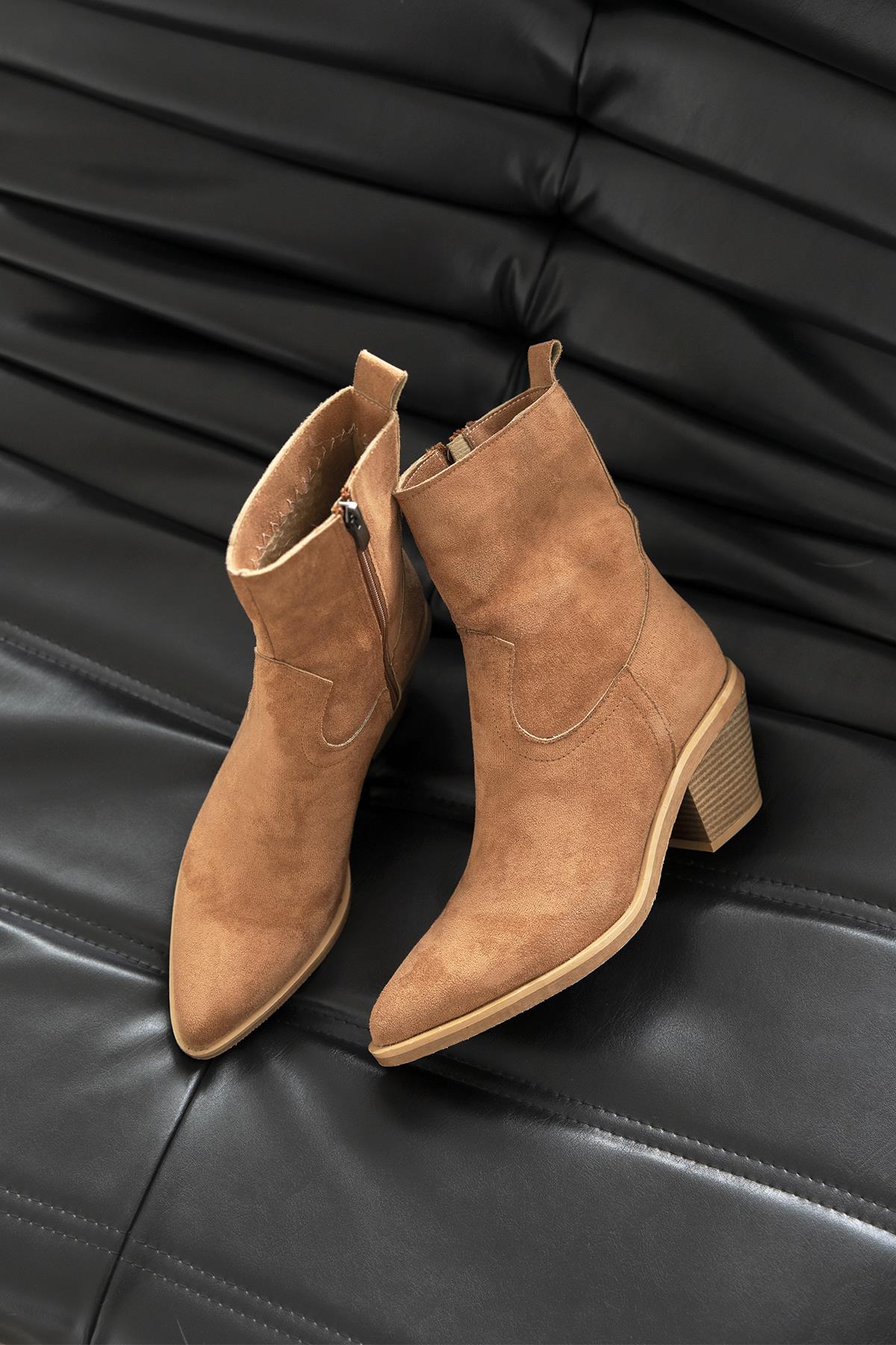 Jose  Kadın  Süet Topuklu   Bot Taba