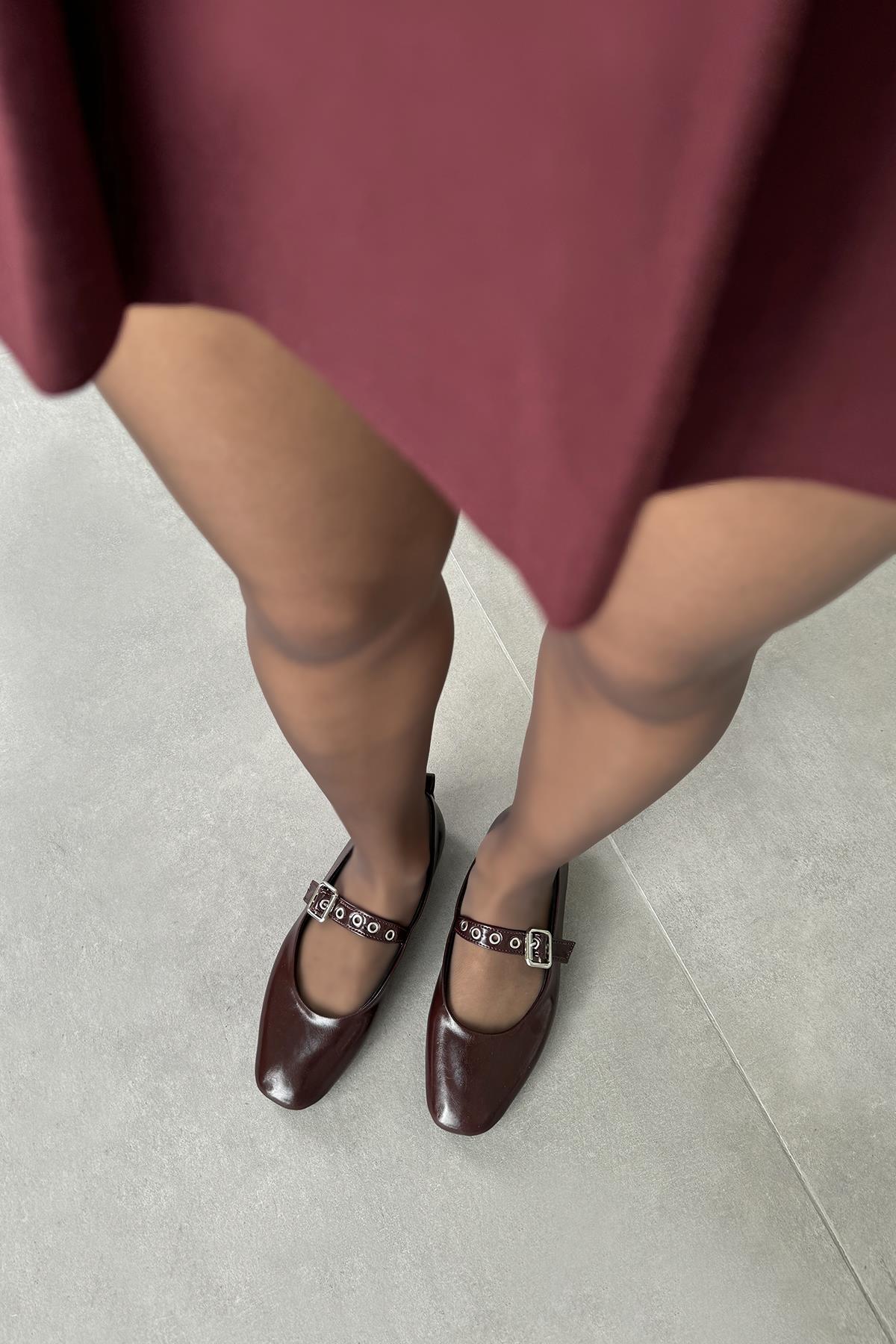 Jules Kadın Kemer Detay Kırışık Deri Babet Bordo