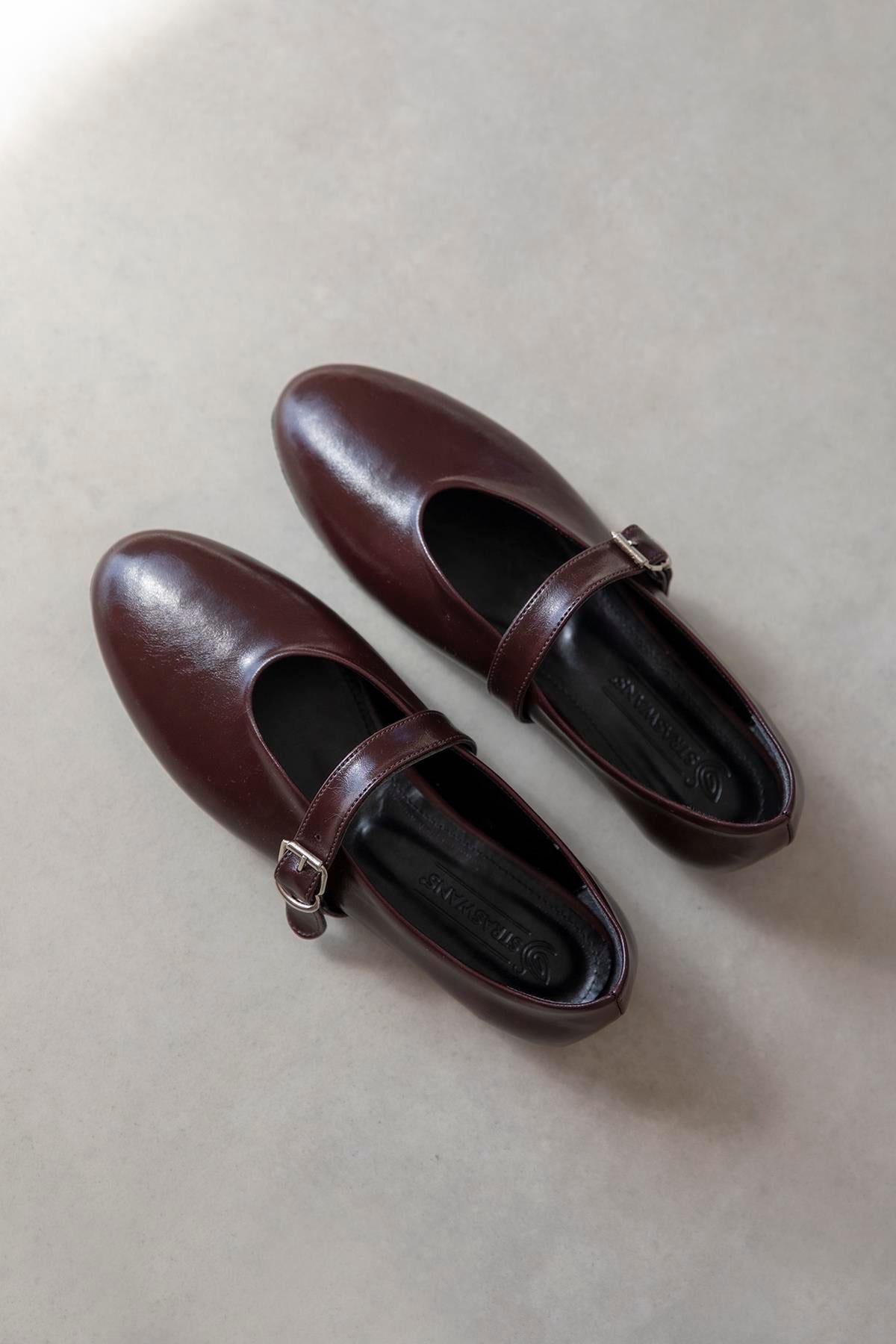 Jun Kadın  Kırışık Deri Babet Bordo