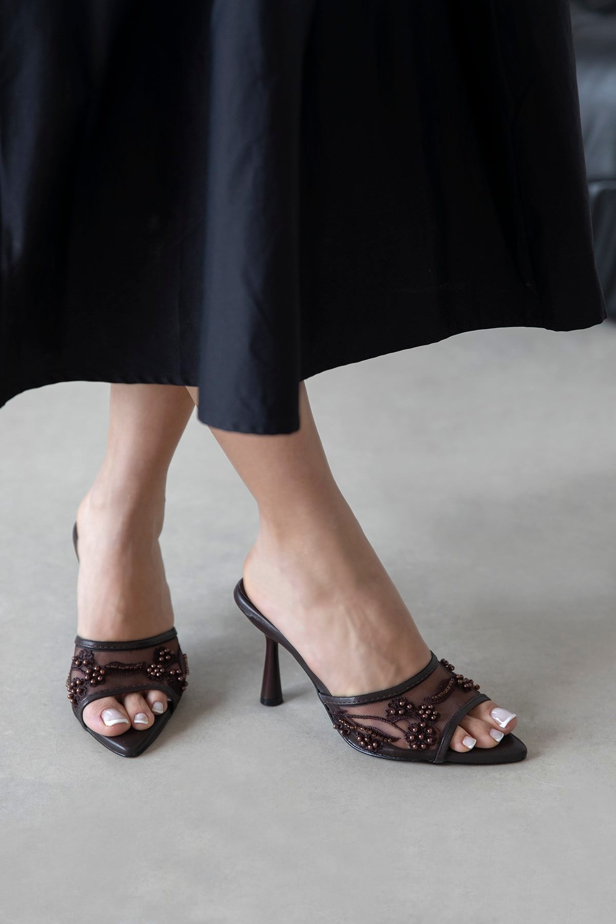 Karis Kadın File Detay Topuklu Sandalet Kahve