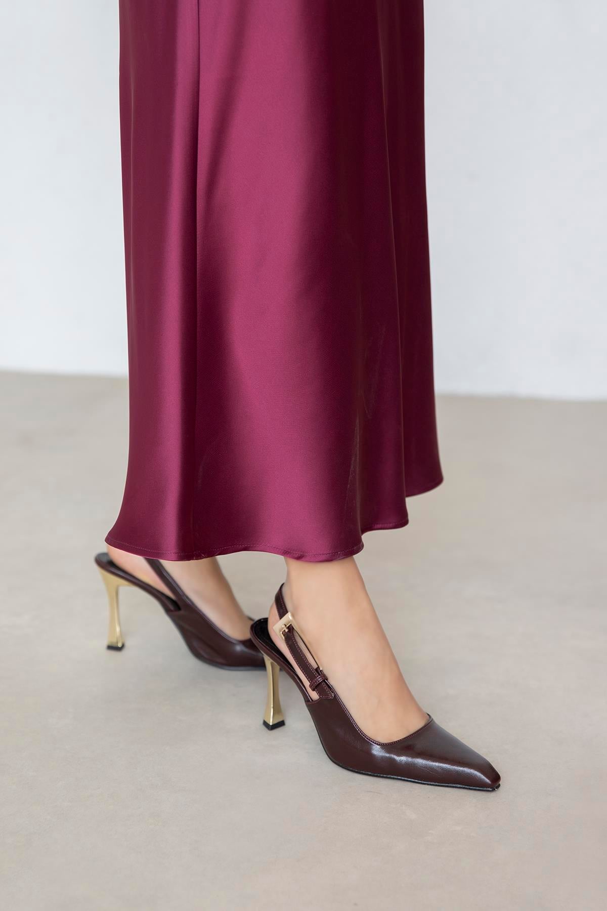 Kendra Kadın Topuklu Kırışık Deri Ayakkabı Bordo