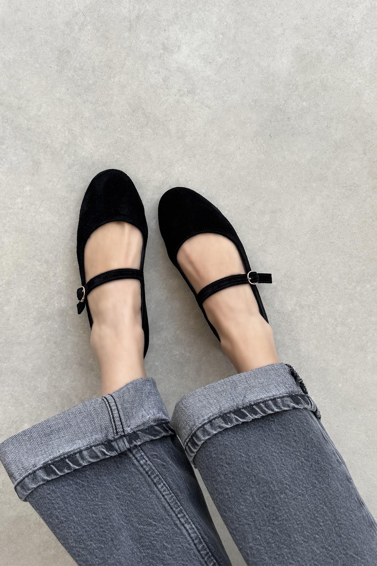 Lisa Kadın Hakiki Deri Süet Babet Siyah