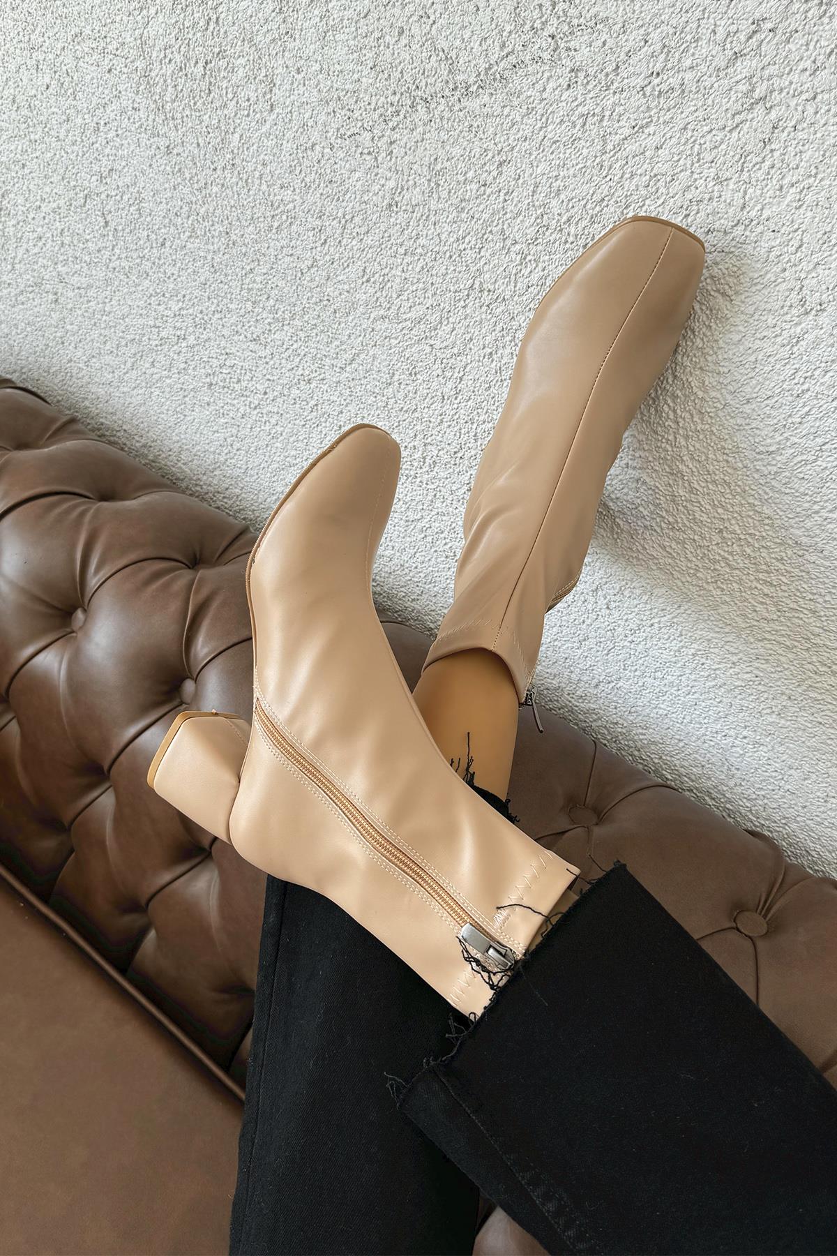 Lucas  Kadın   Küt Kalıp Deri Bot Ten