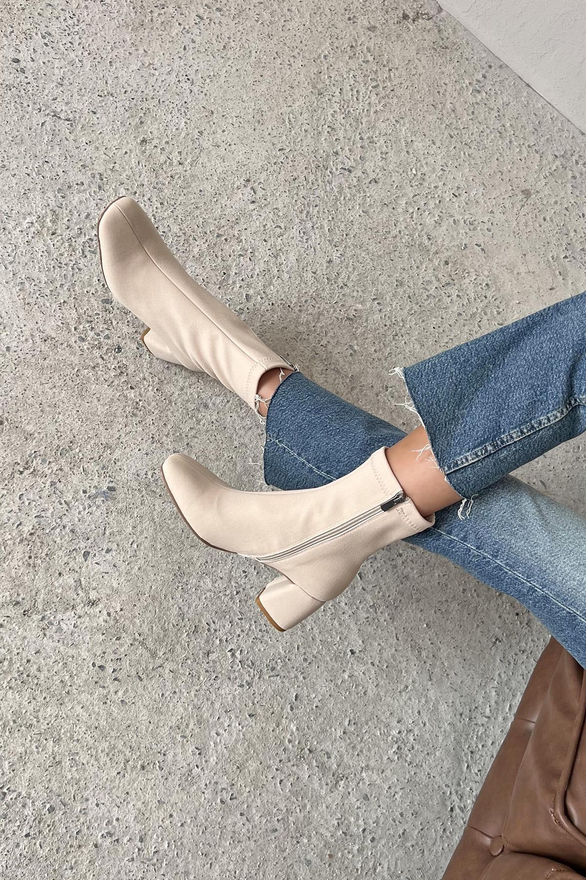 Lucas Kadın Küt Kalıp Streç Bot Bej