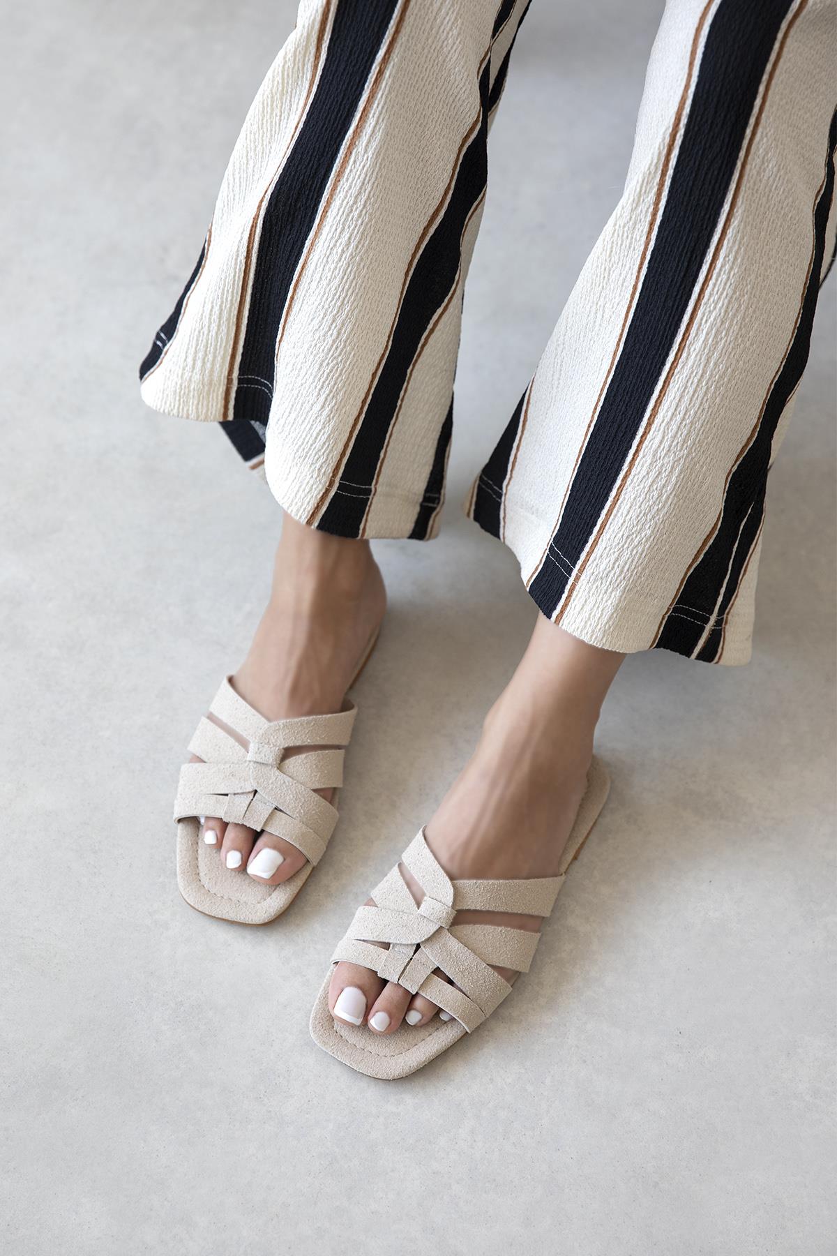 Luz Kadın Günlük Süet Terlik Bej